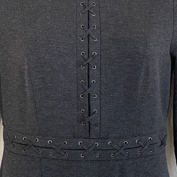 Neiman Marcus Charcoal Gray Long Sleeve Criss Cross Detail Shift Dress Sz 14 - Picture 5 of 11
